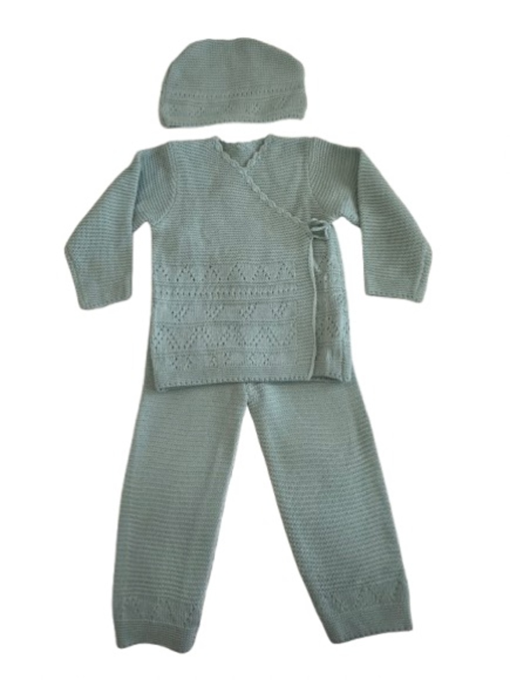 SHEIN Light Sage Green Knit Baby Girl 18-24M Set: Long SleevesTop Bottoms & Hat